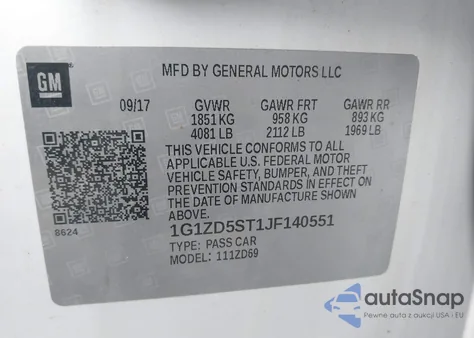 2018 Chevrolet Malibu Lt z USA, uszkodzony, nr VIN 1G1ZD5ST1JF140551